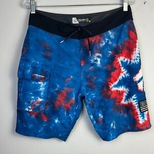 Volcom Mens Patriotic Board Shorts Swim Mod Tech Swim Trunk Size 30 Summer Beach